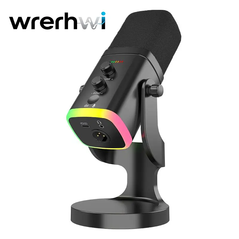 USB-C Condenser Microphone with Plug-and-Play, Quick Mute, RGB Light, Volume Control, Shock Mount, Foam Shield - Noise Reduction Music Accessory for Podcast Setup, Game Recording, Smartphone Use, Usb Type C