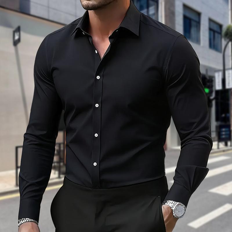 Men's anti-wrinkle stretch business casual shirt - long sleeve single button - suitable for business casual, weddings, offices - machine washable all year round shirt