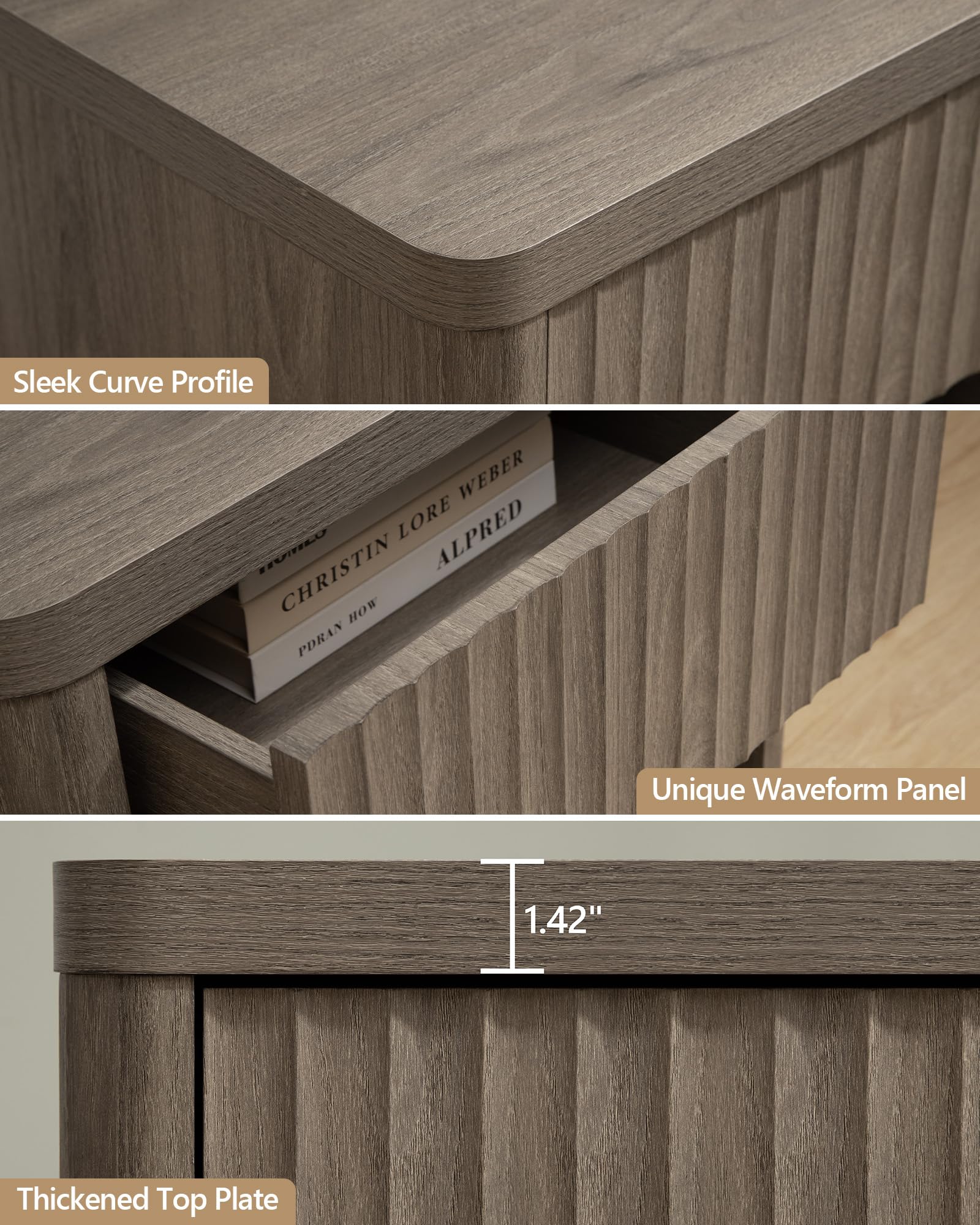 SICOTAS Nightstand Set of 2 with Drawer, Modern Wide Bedside Table for Bedroom, 22.7 x 15.4 x 24.1 Size Mid-Century End Table with Storage, Sturdy Night Stand for Sofa, Couch, Living Room, Office