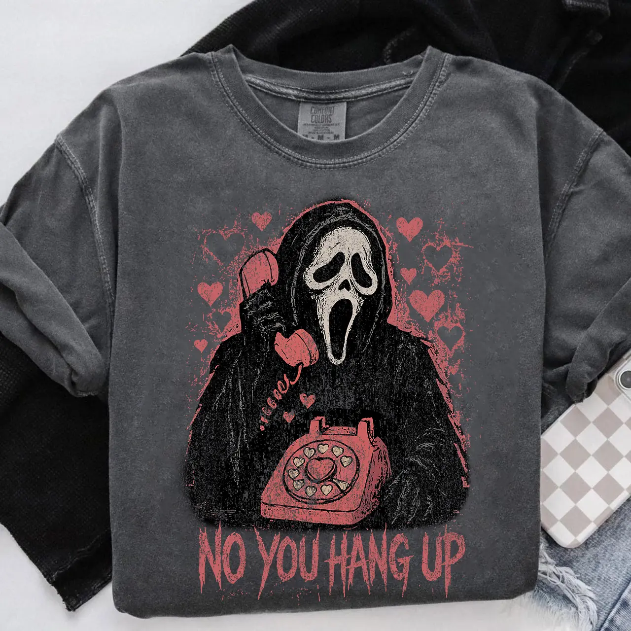 Comfort Colors, Ghostface No You Hang Up Shirt, Pink Ghostface Shirt, Horror Movie T-shirt