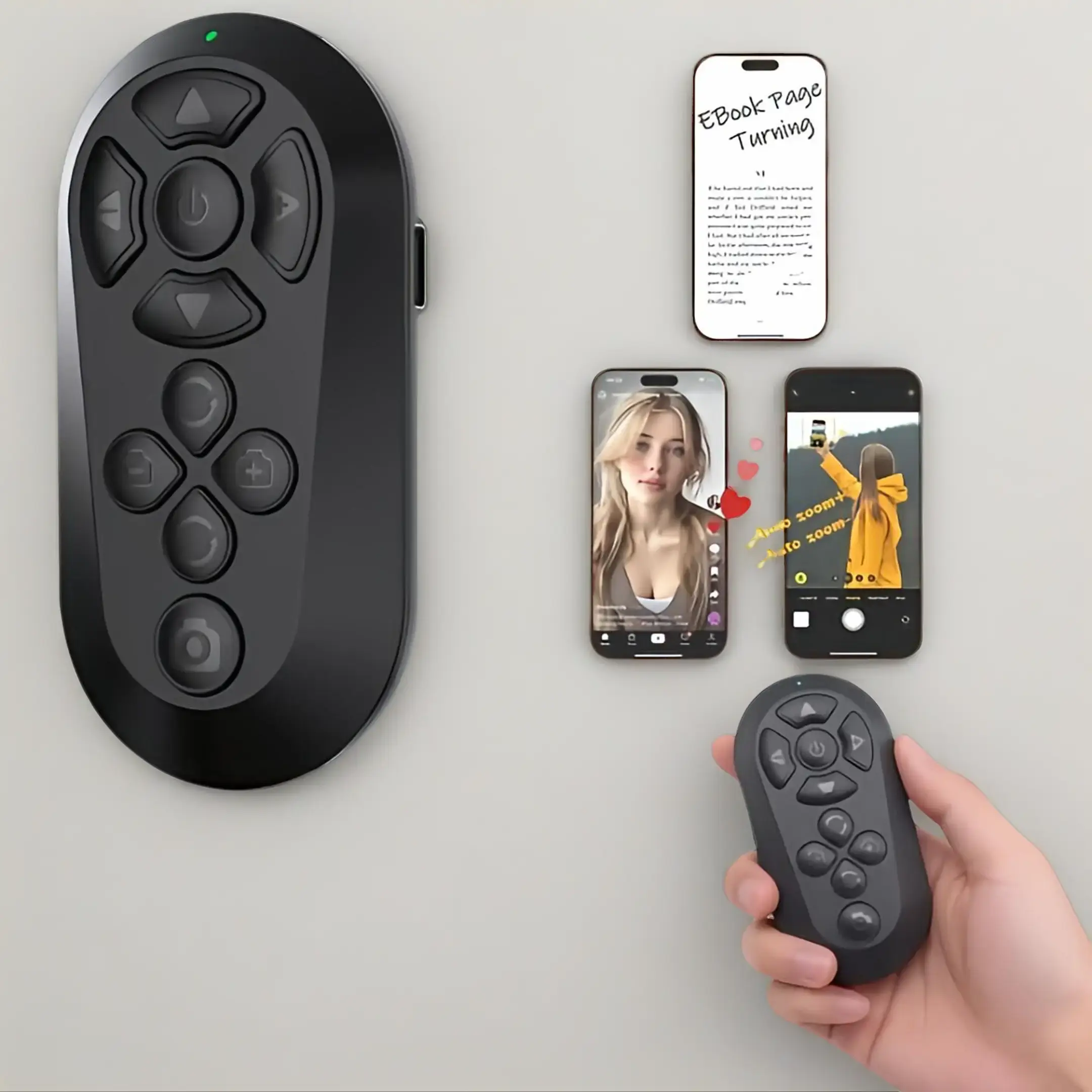 2026 Upgraded Bluetooth Remote Control Accessories for Cellphone/Mobile, Hands-Free Button for TikTok Scrolling, Page Turning, Volume Control, Recording & Camera Shutter, Wireless Selfie Clicker for iPhone & Android (Black)