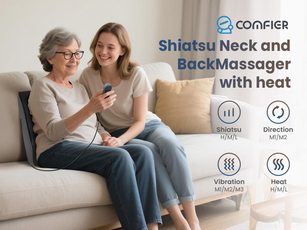 COMFIER Shiatsu Massager for Neck, Shoulders, and Back - Heat and 3D Kneading for Pain Relief - Massage Pillow Gift for Men and Women