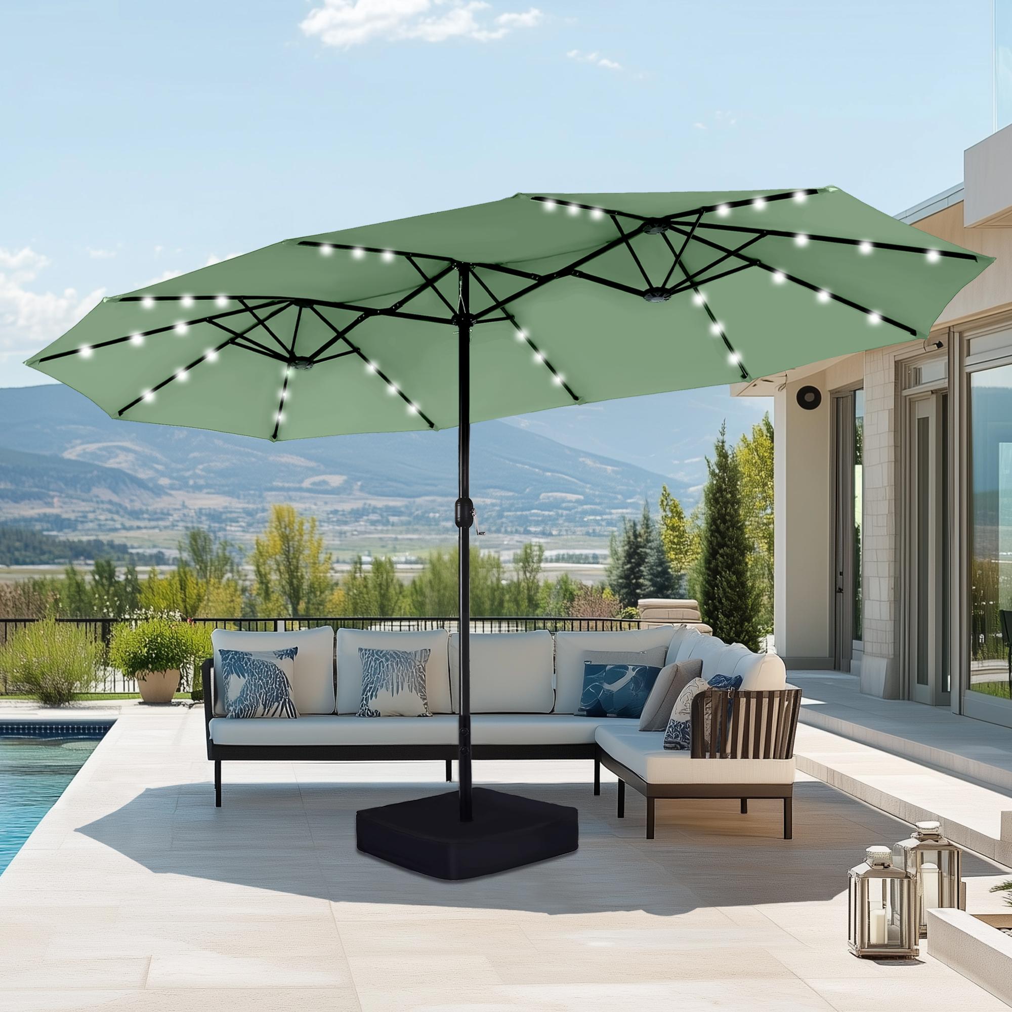 [LED Light] Phivilla Home 15ft Large Outdoor Patio Umbrella with Base – LED Light Option, Double-Sided, Crank Handle, Waterproof