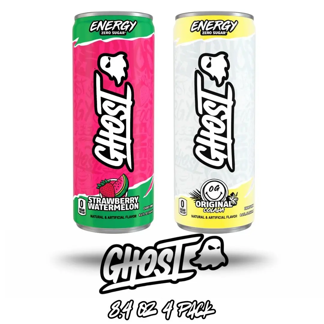 GHOST Vegan Sugar-Free Sport Energy Drink - 4-Pack 8.4 oz Cases, Low Calories, Natural Carnipure L-Carnitine, Taurine, Flavorful, Energy & Stamina Boost, Sports Beverage, Ready To Drink