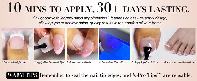 SXC Cosmetics X-Pro Tips French Tip Press On Toenails for Women – Acrylic Soft Gel System Starter Kit – Long-Lasting, Salon-Quality DIY False Toenails
