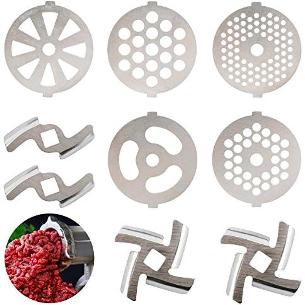 9 Pcs, Replaceable Meat Grinder Blades, Stainless Steel Food Meat Grinder Plate Discs/Grinding Blades, Suitable For Size 5 Stand Mixer And Meat Grinder, Food Grinder Replacement Blades, Kitchen Essentials, Kitchen Gadgets, Back To School
