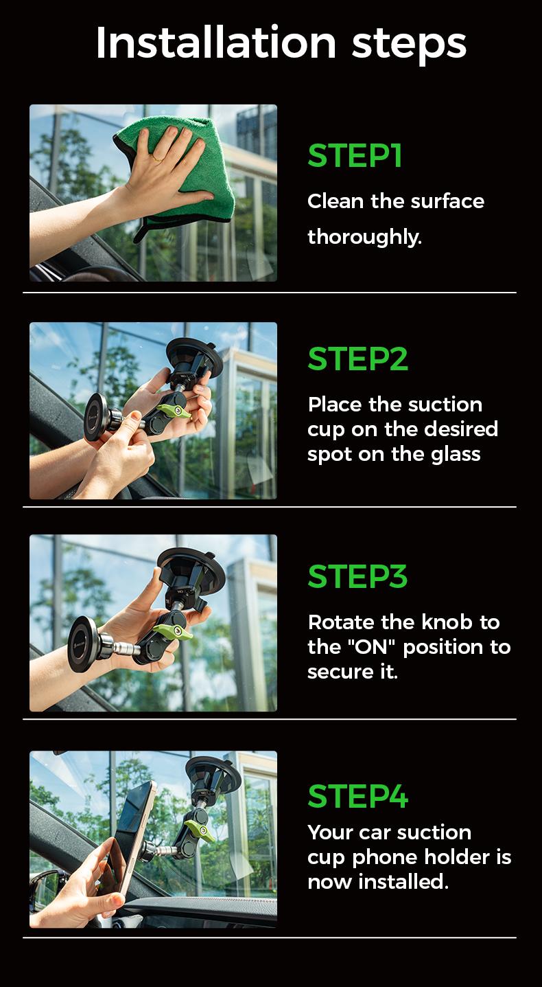 MAGIC JOHN Universal Car Phone Mount 360 Adjustable Strong Suction Easy Install