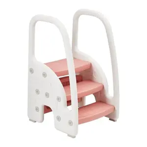 Toddler 3 Step Stool, Adjustable Toddler Stool for Bathroom Sink, Kids Step Stool with Wide Non Slip Pedals, Safety Handrails, Children Standing Tower Learning Helper for Kitchen, Potty