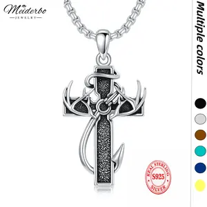 MEIDERBO 925 sterling silver cross antler necklace, special version can hold ashes,Autumn New Arrival, graduation gift, boys American cross antler necklace stainless steel chain, inspirational Bible verse cross pendant, personalized Christian gift for men