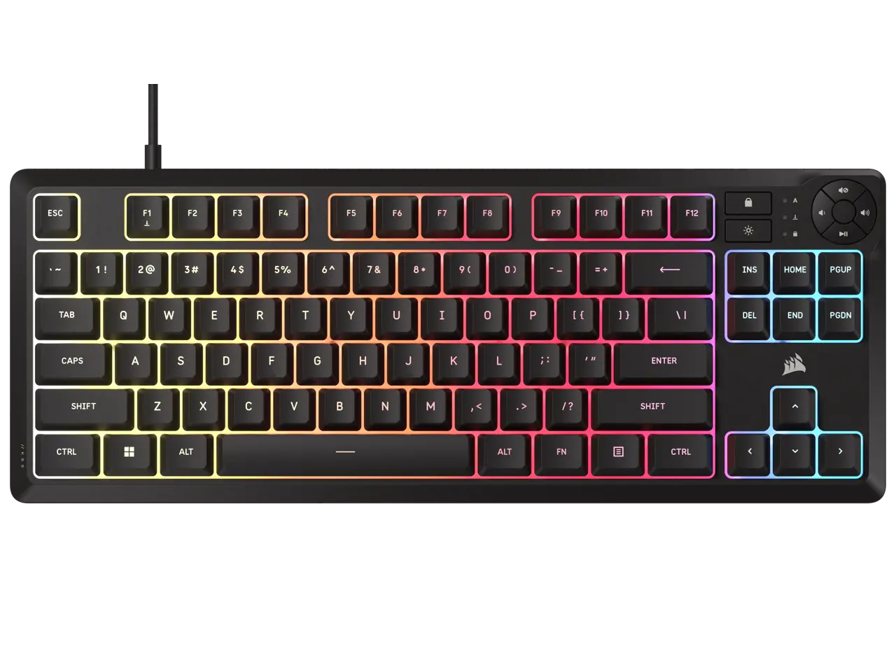 Corsair K55 Core TKL RGB Gaming Keyboard CH-9216065-NA, Tenkeyless Quiet Membrane Keys, 8-Zone RGB, 1000Hz Polling Rate, Media Keys, Spill-Resistant, USB Wired - Black