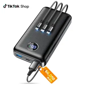 Portable Charger Power Bank, 60000mAh with 3 in 1 USB-C/iOS/Micro-USB Cable, 22.5W Fast Charging Portable Phone Charger, Travel Camping Essential Powerbank for iPhone 17/16/15/14/13/12 iPad, Samsung,