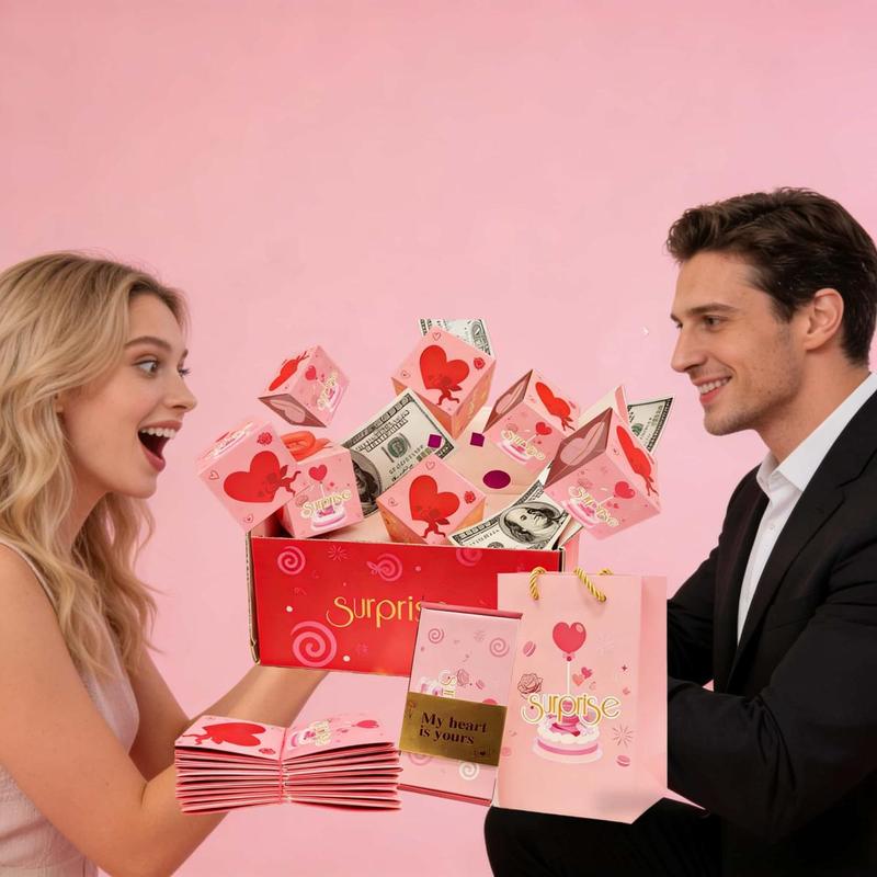 Gift Box Explosion for Money, Unique Folding Bouncing Red Envelope Gift Box with Confetti, Cash Explosion Luxury Gift Box for Birthday Anniversary Valentine Proposal