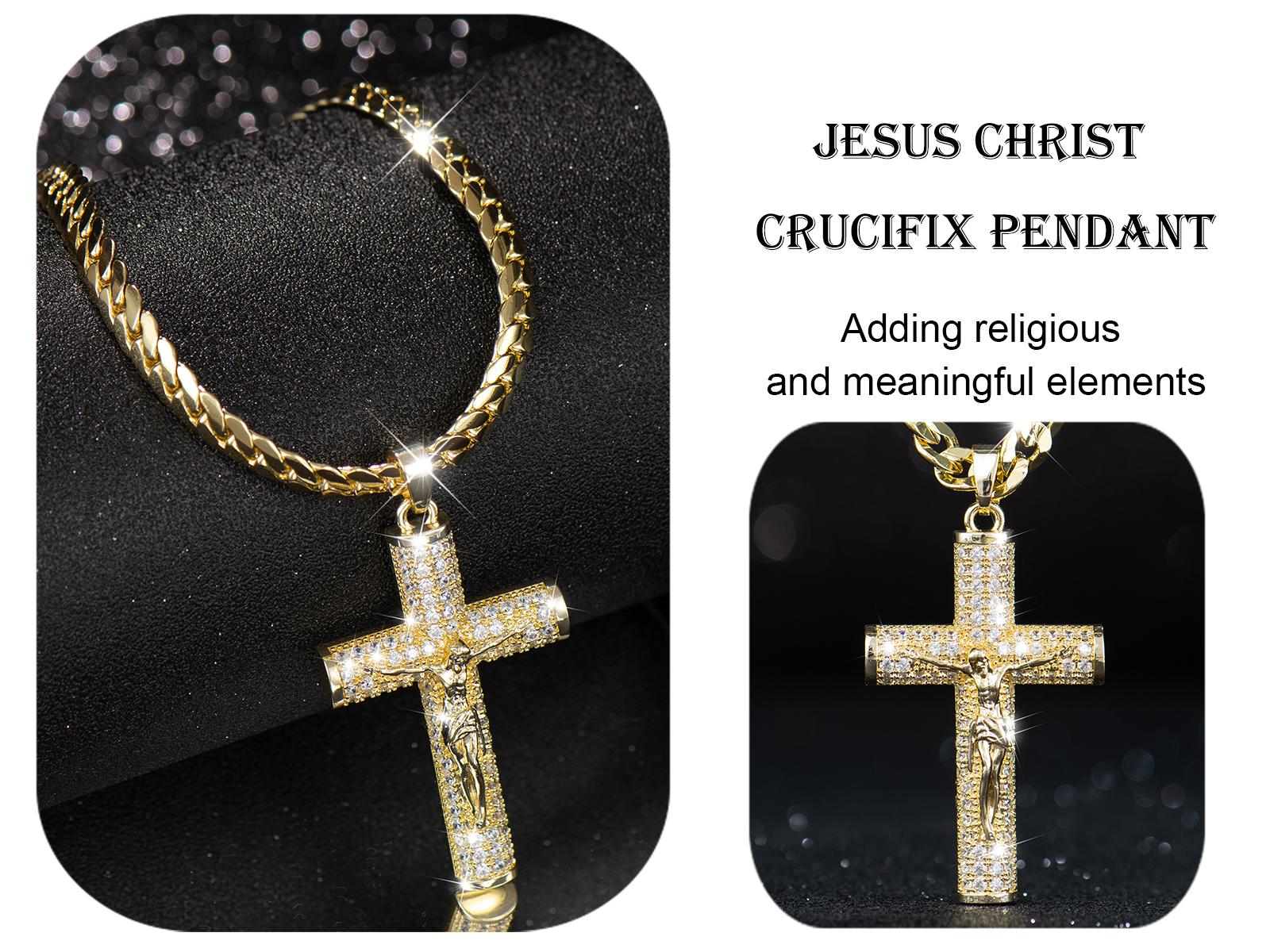 Holylegend 14k Real Gold-Plated Cuban , Figaro, Miami Cross with Jesus Christ Crucifix,24 inches Long and 6mm Wide,Handcrafted Polishing and Multiple Electroplating Daily Wear Necklace