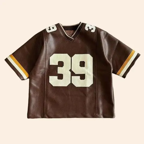 Men's V-Neck Loose-Fitting FBA Leather Jersey Short-Sleeve T-Shirt - Roomy Fit, Aesthetic Minimalist Summer Casual Streetwear Clothing, Tropical Graphic Pump Cover Tops with Ease of Movement