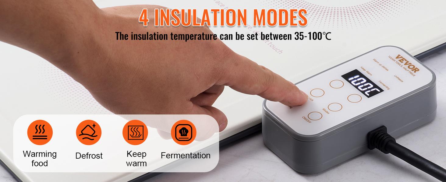 VEVOR Electric Warming Tray, 18.9" x 10.2" Portable Cold Rolled Sheet Heating Tray with Temperature Control (35-100℃), Perfect for Catering, House, Parties, Events, Entertaining and Holiday, White