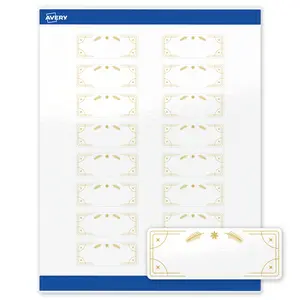 Avery Printable Rectangle Labels, 1" x 2-5/8", Glossy White, Pre-printed Metallic Gold Christmas Trees Design, Sure Feed Technology, Laser & Inkjet Compatible, 320 Total