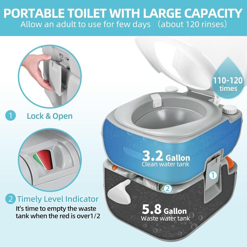 YITAMOTOR Portable Toilet 5.8 Gallon Camping Porta Potty RV Toilet with Handle Pump Level Indicator Odourless Leak-proof for Motorhome Travel Car Boat Indoors and Outdoors YITAMOTOR Portable Toilet 5.8 Gallon Camping Porta Potty RV Toilet with Handle Pump Level Indicator Odourless Leak-proof for Motorhome Travel Car Boat Indoors and Outdoors