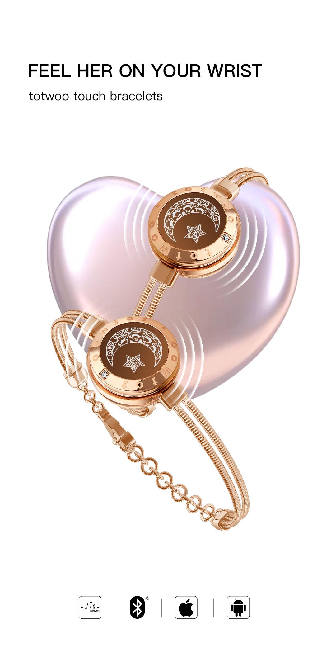 TOTWOO Long Distance Touch Bracelets for Couples, Light Up & Vibration Smart Bracelets for Love, Leather Fashion Jewelry with One-to-One Bluetooth App Pairing, Non Tarnish Fashionable Bangle Gift Jewelry for Women & Men