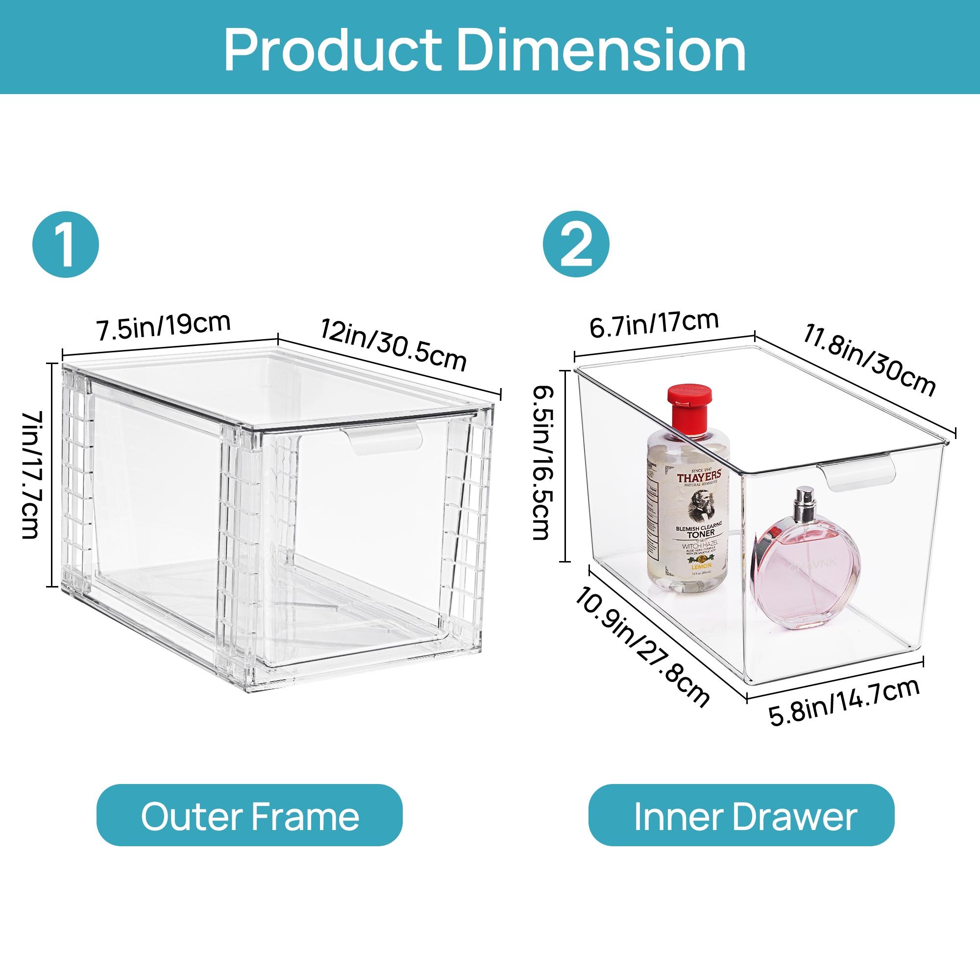 【Undersink Organizer】Vtopmart Transparent Stackable Drawer Organizer, Perfect for Pantry, Under the Sink, Organizing Snacks, Cosmetics, Tampons,Medicines,Pet supplies, FREE Stickers
