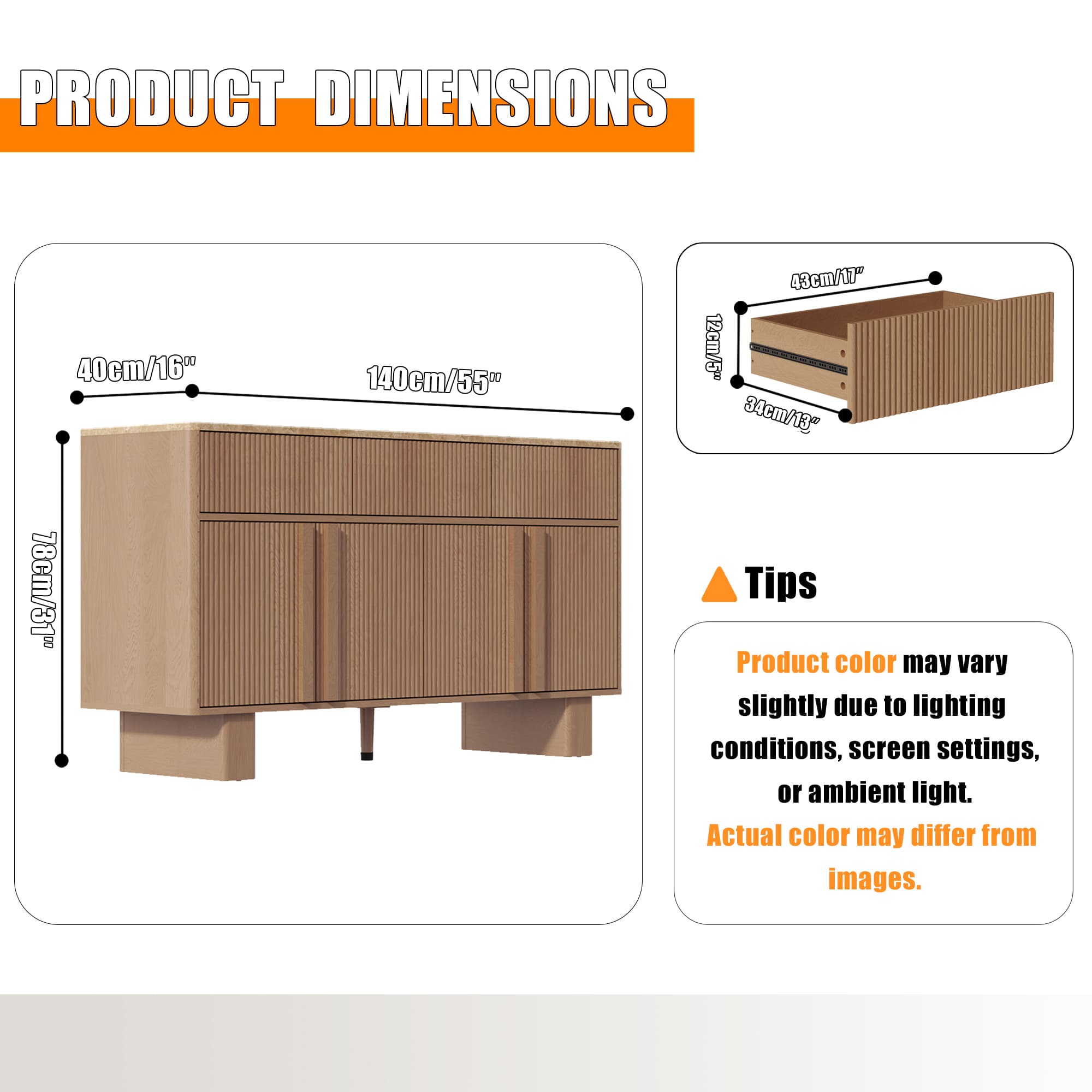 Modern Buffet Cabinet with Storage, 55" Wide Sideboard Cabinet with 3 Drawers and 4 Doors, Reinforced Wide Legs for Dining Room, Entryway & Living Room, Light Oak