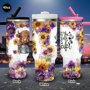 1pc 40oz Floral Cow Tumbler with Lid and straw, Winter Insulated Travel Mug, Gift for Women Men, Ideal for Valentine's Day, Birthday Gift, Coffee Cup for Office