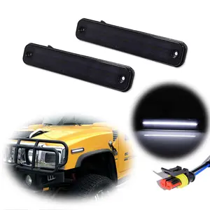 2pcs For 2003 2004 2005 2006 2007 2008 2009 Hummer H2 Front White LED Side Marker Signal lamps Lights Smoked,Replace OEM 25952319