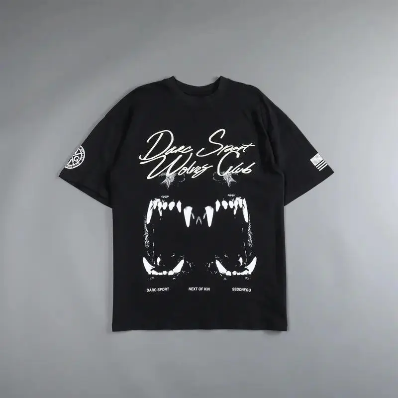 Darcsport New Retro Letter Print Short Sleeve Pure Cotton Loose Fit Crew Neck Oversized High Street T-Shirt