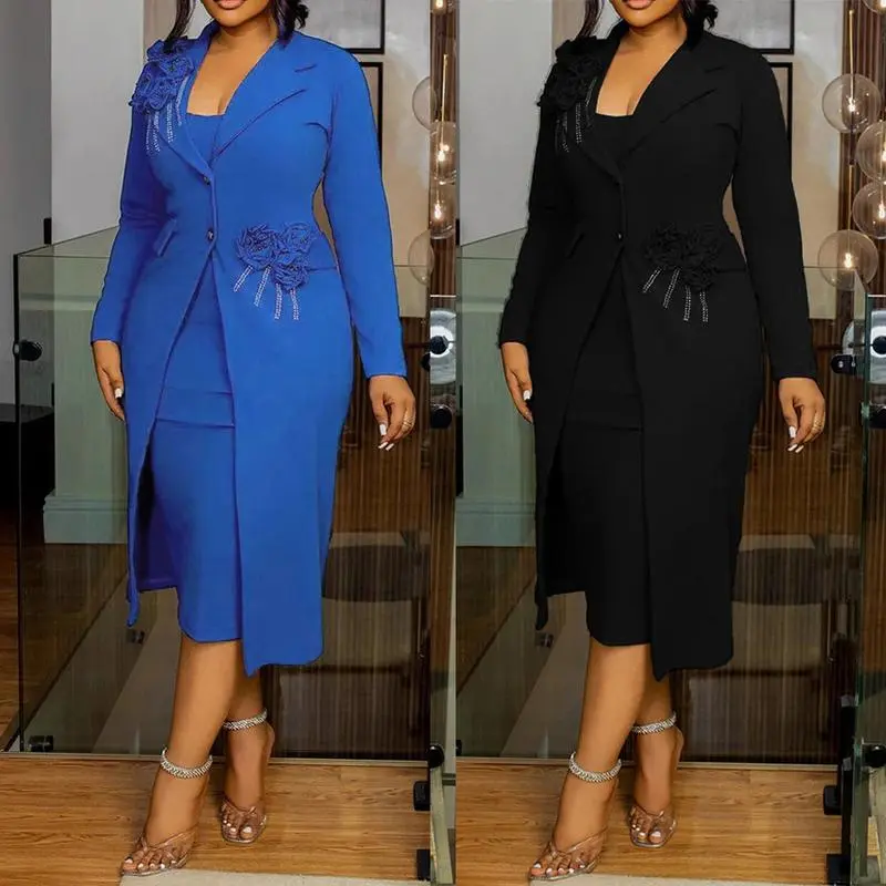 New(New)Summer Autumn Clothes Women's Set Full Sleeve Long Blazer Coat+ Long Dress Suit Streetwear Two 2 Piece Set Africa OL Work Outfits