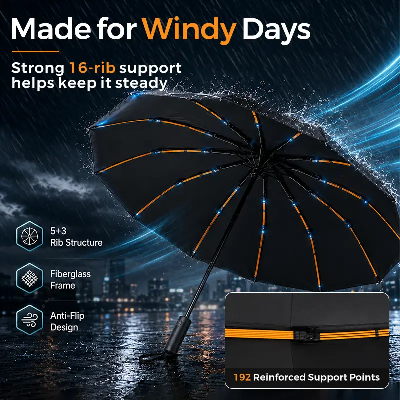 Premium Automatic Foldable Rainproof Umbrella - Heavy Duty Multi-Rib Anti-Inversion Windproof, Thick Water Proof Canopy, Strap-Equipped Portable Rain Umbrella for Men and Women, Heavy Duty Umbrella
