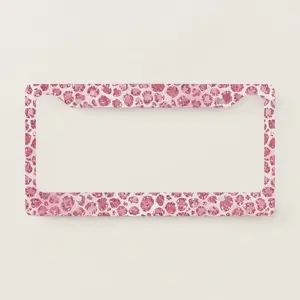 Girly Pink Blush Glitter Leopard Print License Plate Frame