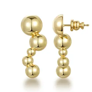 KissYan Gold Dangle Earrings, 14K Gold Chunky Hoops Dangle Drop Long Paper Clip Chain Ball Beaded Earrings for Women, Sterling Silver Post Dainty Jewelry Gifts,summerwins