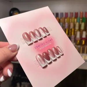 Cateye with White French Tips Luxury Press-On Nails for Elegant Manicure