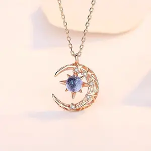 Exquisite Fashion Dream Star Sun Moon Moonlight Stone Necklace for Women Collar Chain Wedding Party Jewelry Gift  Wholesale