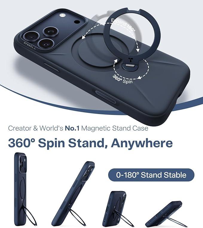 TORRAS OStand Spin Fusion for iPhone 16 Pro Max Case Silicone with Stand, Fit for MagSafe, Camera Control, Liquid Silicone Case, Natural Skin Touch Silky Grip Cozy Hold