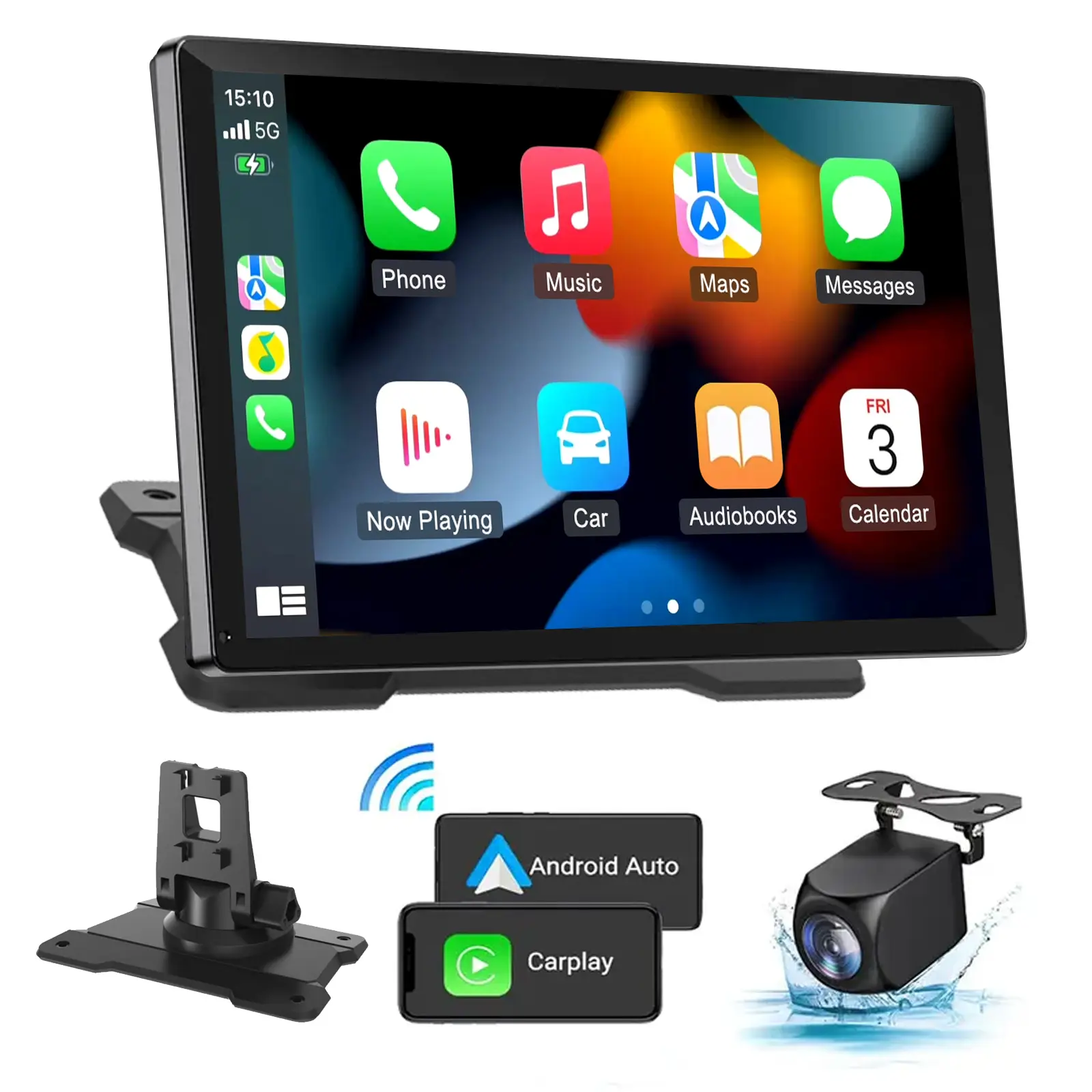 【Pierden】 2025 Newest IPS Touchscreen Wireless Portable Stereo AC/AA with Bluetooth/Wifi for Car Carplay with backup Camera Multiple Audio Modes Automotive