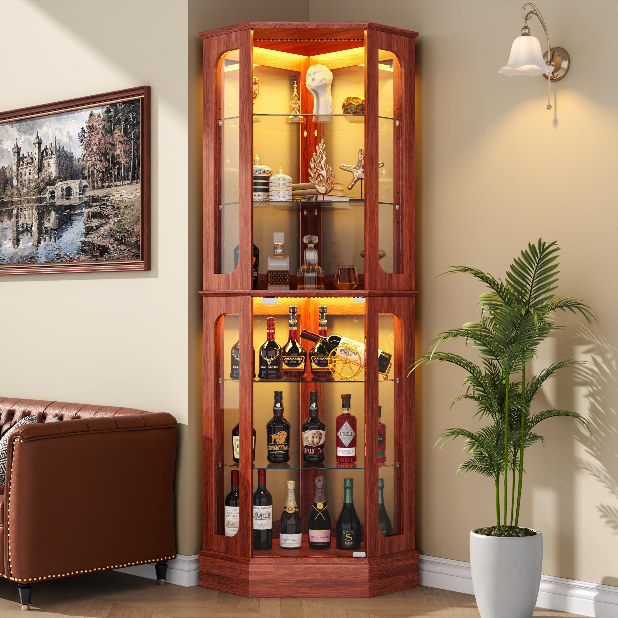 kepptory Corner Curio Cabinet with RGB LED Lights | 7-Color Glass Display Case for Collectibles & Home Decor