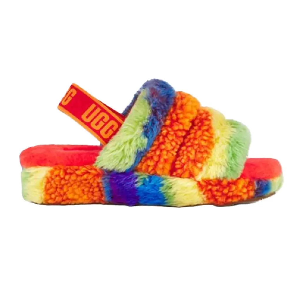 Women's UGG Fluff Yeah Slide Cali Collage Rainbow Stripes (1120002-RSTR)