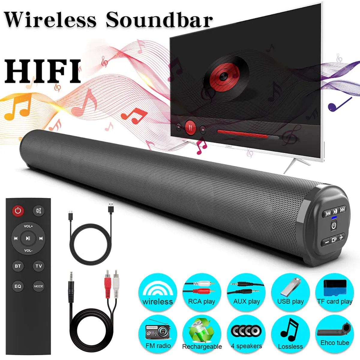 Smart TV Sound Bar Speaker Wireless Bluetooth SoundBar Home Theater System Remote Control Built-in Subwoofer All-in-one Compact Design,back to school,back to school haul