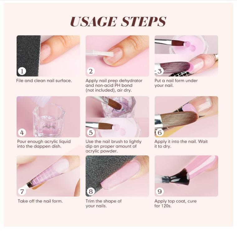 Saviland Acrylic Nail Starter Kit: Clear Pink Nude Acrylic Powder & Liquid, Brush, Files, Forms, Press On Nails, Home Practice Set