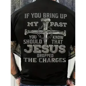 Men's JESUS Graphic Tee, Crew Neck Regular Fit Durable Stretch, Ideal For Sports & Casual Wear