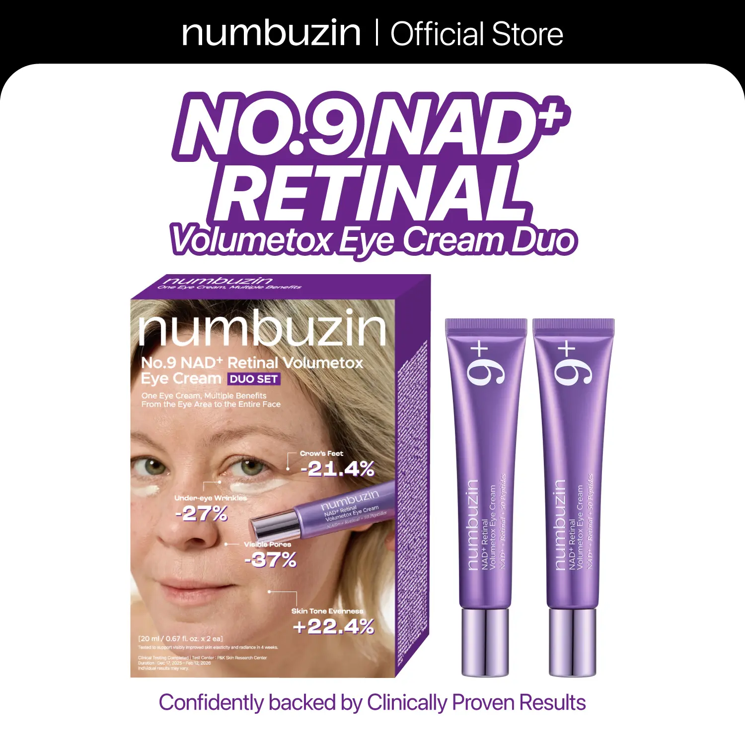[NEW] numbuzin No.9 NAD+ Retinal Volumetox Eye Cream Duo Set | All-in-One Anti-Aging Treatment for Wrinkles, Fine Lines, Dark Circles & Dark Spots | NAD+, Retinal, 50 Peptides, Niacinamide, Ceramides | Face to Body, Skin Longevity | 20 ml * 2EA