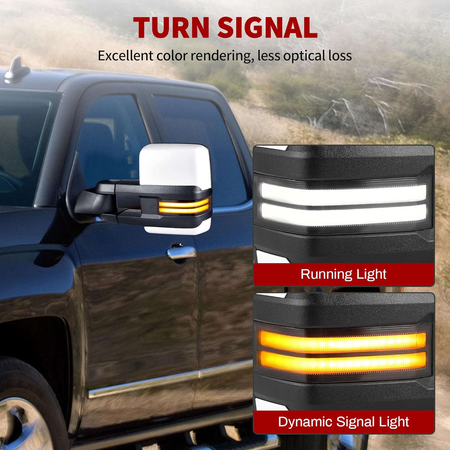 YITAMOTOR Towing Mirror for 2014-2018 Silverado Sierra 1500 2500 HD 3500 HD, Power Heated Switchback LED Turn Signal Light Running Light Manual Telescoping Folding White