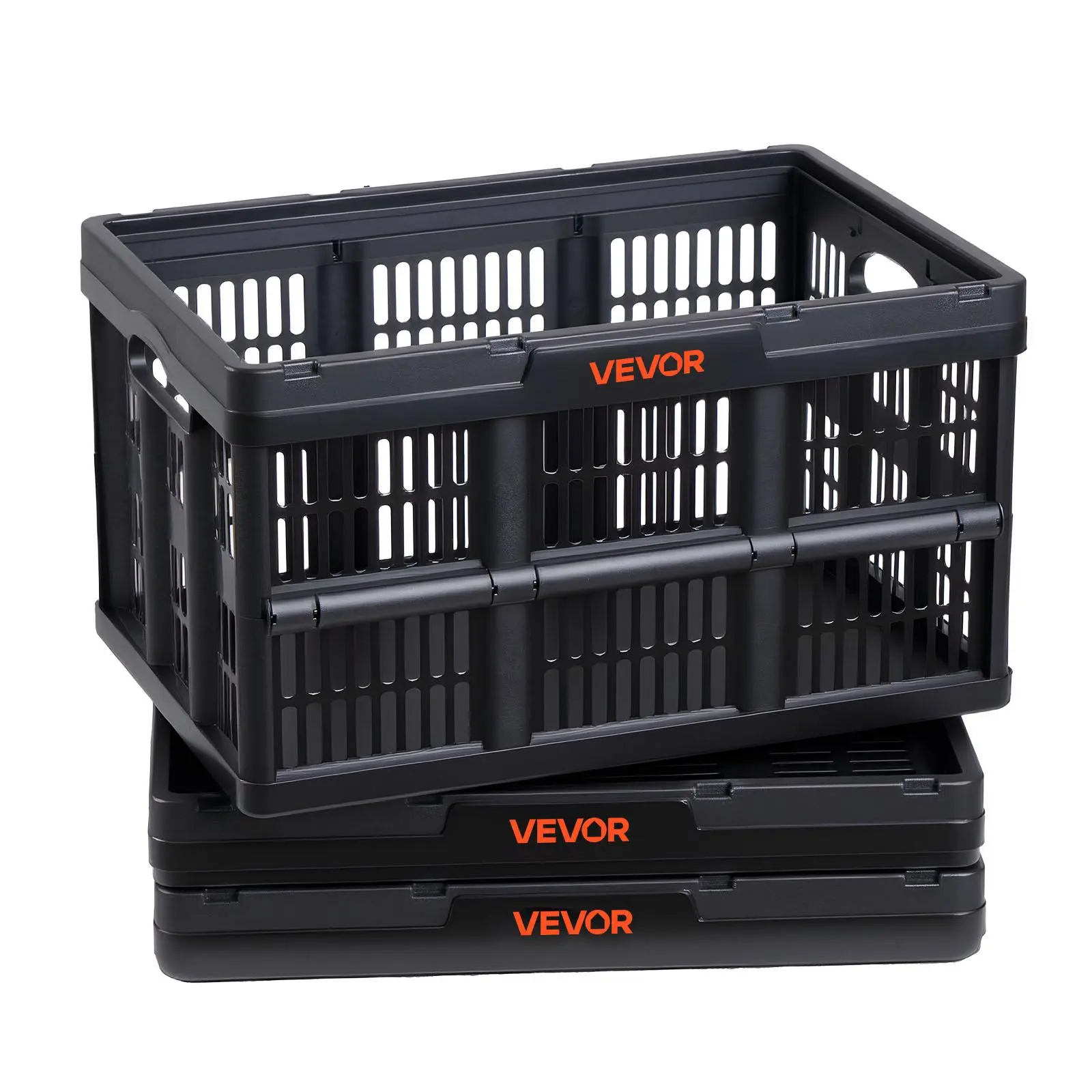 Summerfinds 3-Pack 45L Plastic Collapsible Storage Bins, Stackable Folding Crates with Ergonomic Handles, 33 lbs Capacity Each, Impact-Resistant Durable Rounded Edges, Space-Saver for Household Items Storage Organization