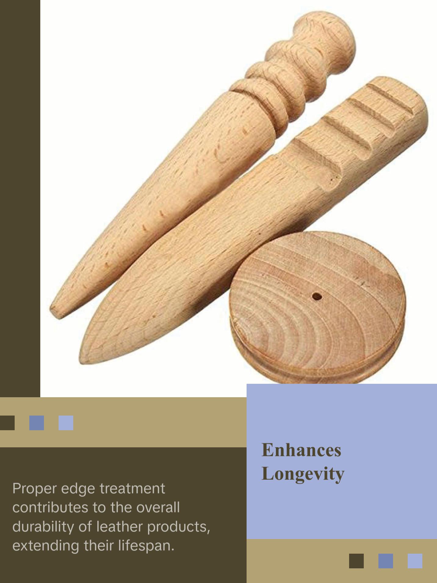 3 Piece Leather Craft Edge Slicker - Wooden Edge Burnisher Set - Round, Flat, Cake Shape