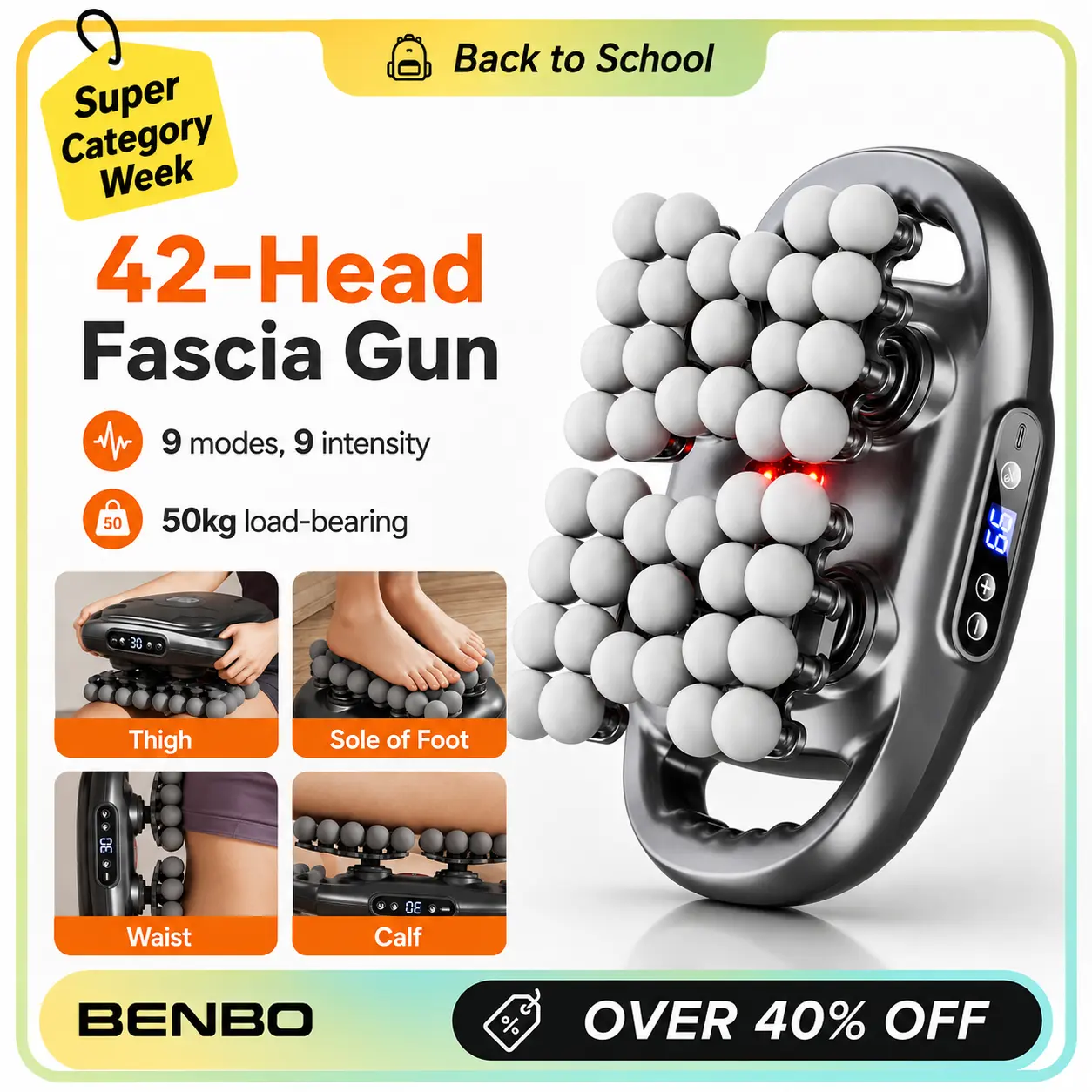 42-Head Electric Roller Massager, Deep Tissue Handheld Muscle Massager with 3 Modes & 30 Intensity Levels, USB-C Rechargeable Full Body Massager for Back, Waist, Legs, Feet and Shoulders,Fascia Gun,back to school,back to school haul