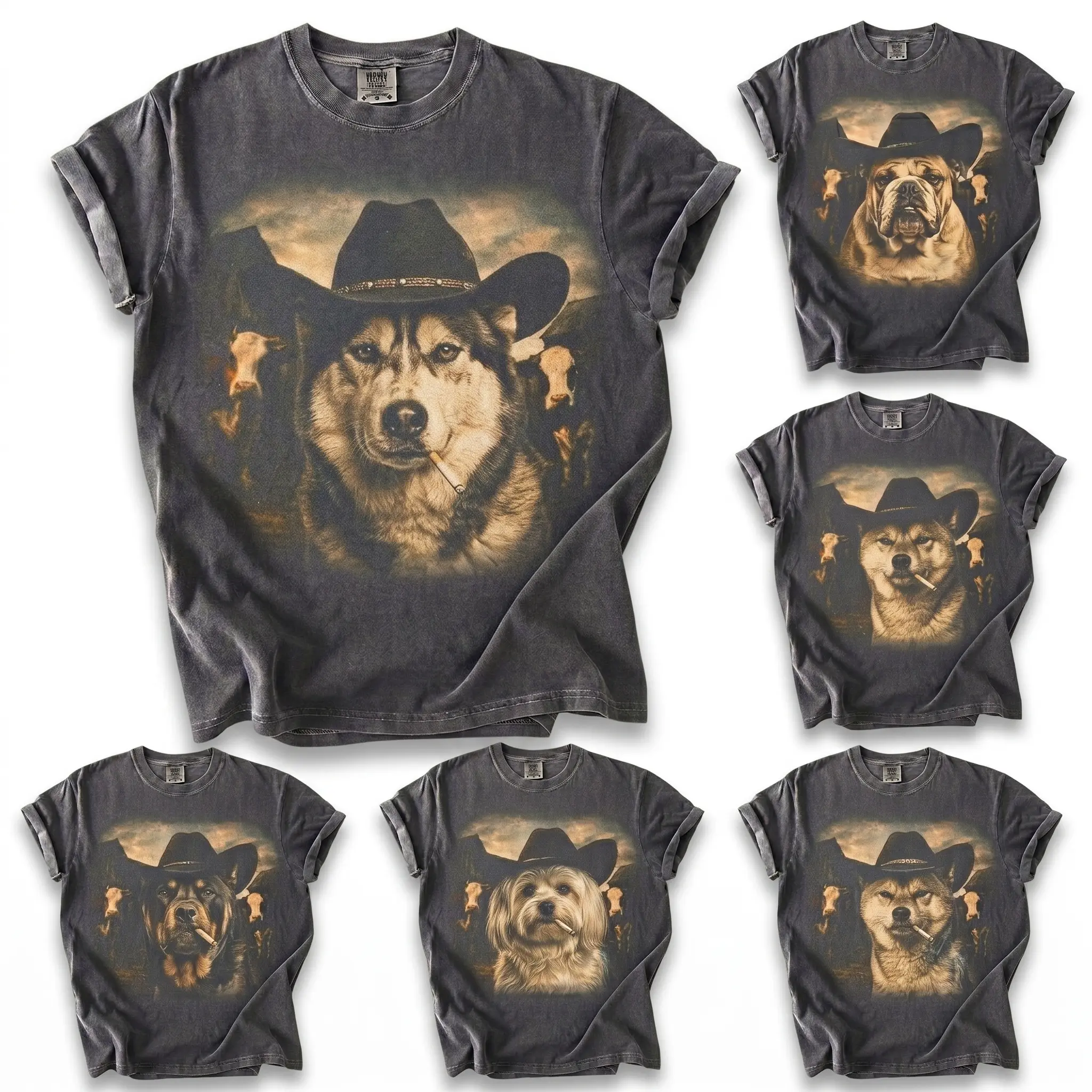 Comfort Colors 30+ Dog Breeds  Vintage Western Dog Graphic T-Shirt, Cowboy Hat Pet Lover Tee, Retro Farm Style Animal Shirt, Casual Everyday Unisex Top