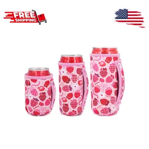 3 Pack Reusable Neoprene Insulated Can Sleeve with Handle for Soda, Lovely Strawberry