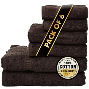 Elysian Linens Deep Brown 6-Piece Bath Towel Set Highly Absorbent Soft 100% Cotton Hand Towels & Wash Cloths 600 GSM Hotel-Quality Quick-Dry Eco-Friendly