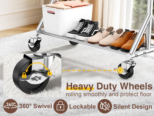 Double-Layer Rolling Clothes Rack! Large-Capacity Garment Organizer, Clothing Store Display Rack, Bedroom Floor-Standing Hanger