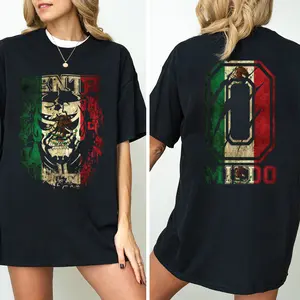 Penta Zero Miedo Skull T-Shirt, Lucha Libre Wrestling Graphic Tee, Mexican Flag Mask Fighter Shirt, 2-Sided Unisex Cotton Top
